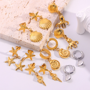 Estate nuovo stile <span class=keywords><strong>marino</strong></span> da donna <span class=keywords><strong>gioielli</strong></span> di moda 18 larghi oro placcato in acciaio inossidabile placcato oro conchiglia orecchini a cerchio pendenti - Product Image 2