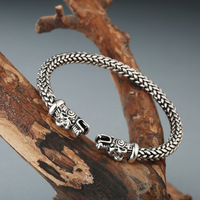 Bracelet jonc ouvert pour homme, style Viking Nordique Dragon, couleur argent bronze, bijoux d'inspiration antique, accessoires de costume scandinave