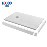 HOKO Bac de douche rectangulaire blanc en BMC antidérapant avec texture pierre et drain en acier inoxydable pour la vente en gros