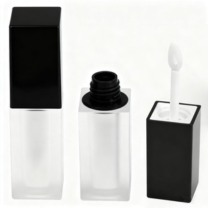 Tube de gloss à lèvres transparent givré de 4 ml, emballage carré en plastique pour gloss à lèvres avec pinceau et couvercle noir, marque privée - Product Image 1