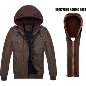 Veste en simili cuir pour homme personnalisée, marron, style motard, coupe-vent avec capuche amovible - Product Image 4