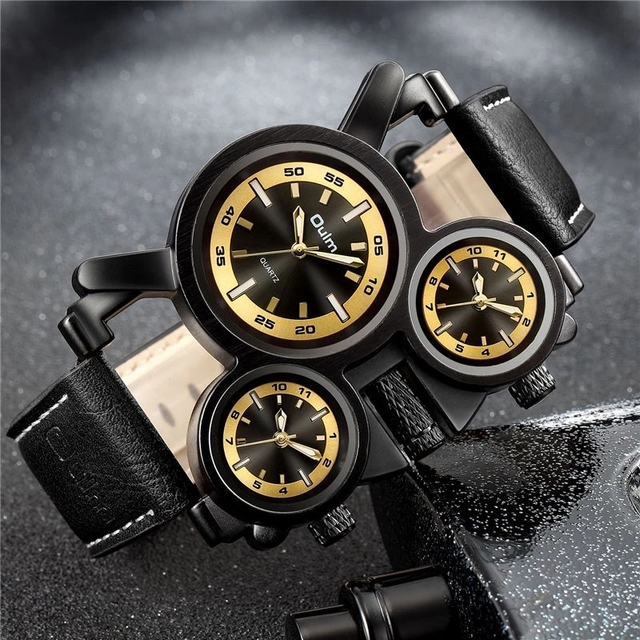 2022 Men's Watches Oulm New 1167 Vintage Style Male Quartz Watch Unique Design 3 Time Zone Leather Strap Men Sport Wristwatches