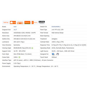 144Hz IPS HDR Mini LED B160UAN08.1/2/3 无触摸 16:10 笔记本电脑液晶屏模块 1920x1200 WLED EDP 40 针 64% SRGB - Product Image 5