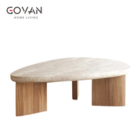 Table basse en bois massif de style nordique avec plateau en travertin, idéale pour les zones d'accueil à domicile et les hôtels