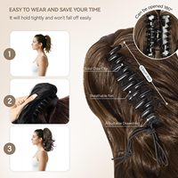 Extension de queue de cheval synthétique ondulée de 14 pouces avec pince à griffes, extensions de cheveux à clipser pour femmes (marron clair avec reflets beiges)