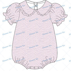 Tutine <span class=keywords><strong>da</strong></span> bambina con maniche corte personalizzate seersucker cotone peter pan collare vestiti neonati - Product Image 3