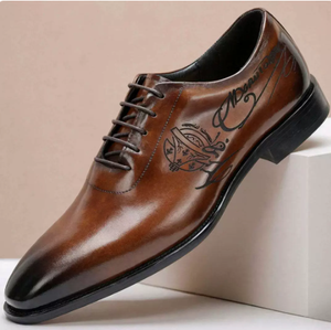 Men Genuine Leather Dress <b>Shoes</b> Pointed Toe <b>Lace</b> Up Embossed Oxfords Business Wedding Party Formal <b>Shoes</b> EU 38 to 47 Large Sizes - Product Image 4
