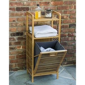 Cesto de Ropa Sucia Moderno y Ecológico con Tapa de Bambú, Asas de Transporte Fáciles, Ahorra Espacio, Esencial para el Baño y el Hogar - Product Image 1