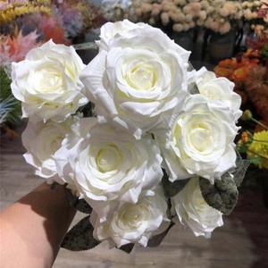 Ramos de <span class=keywords><strong>flores</strong></span> artificiales de seda blanca para boda, 9 cabezas, rosas, precio mayorista de fábrica, para decoración del hogar - Product Image 1