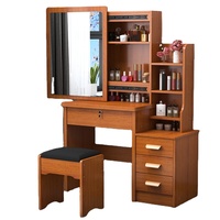Commode moderne extensible en bois blanc avec miroir de maquillage et tabouret, design panneau, pour chambre à coucher