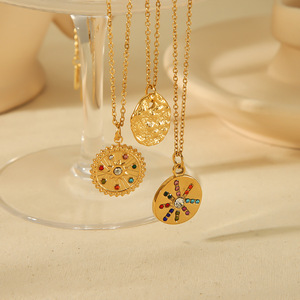 Collar con Colgante Redondo Geométrico de Circonita, Chapado en Oro de 18k, Diseño de Sol, Joyería de Moda para Fiestas, Acero Inoxidable - Product Image 3