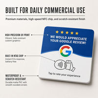 Autocollant NFC d'affichage pour avis Google en acrylique 3 mm, NTAG213 13,56 MHz, étanche, imprimé sur mesure, carte de contrôle d'accès hôtelier 12*12