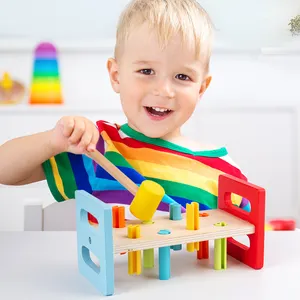 New colored wood pile table board game exercise baby hands ability montessori wooden rainbow early education toys