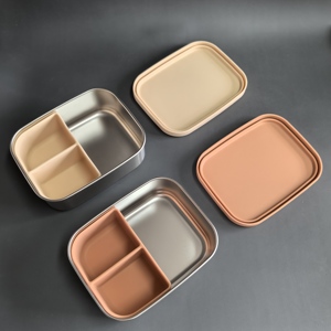 Boîte à lunch Bento en acier inoxydable <span class=keywords><strong>pour</strong></span> enfants, 3 compartiments, couvercle en silicone étanche, sandwich, snack, <span class=keywords><strong>salade</strong></span>, <span class=keywords><strong>conservation</strong></span> sans BPA - Product Image 2