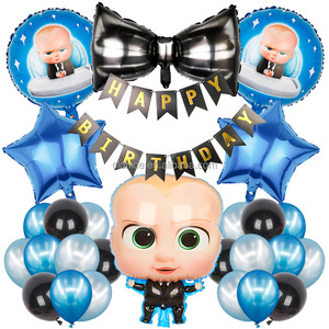 Bonito cartel de cumpleaños azul corona jefe globos pañal biberón guirnalda Bday pajarita pastel Toppers bebé niño jefe fiesta Decoración - Product Image 3