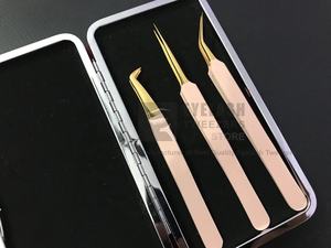 Pince à épiler d'extension de cils en acier inoxydable durable enduite de couleur pêche professionnelle avec caractéristiques de volume d'isolation classique - Product Image 4