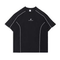 Kaos Pria Musim Panas 2026 Cepat Kering Bahan Woven Bordir Patchwork Dekonstruksi Amerika Kerah O Lengan Pendek Kasual 220g Polos