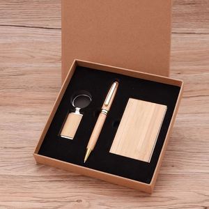 Graduation Gifts Custom Logo Corporate Wooden Bamboo Items Card Holder Pen Key Chain Promotion Business Gift Set - Product Image 2