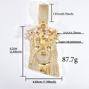 จี้พระเยซูแบบฮิปฮอปประดับเพชรซิคอนทรงหยดน้ำชุบทอง 18k สร้อยคอแฟชั่นสำหรับผู้ชาย - Product Image 4