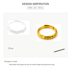 แหวนลายดาวสีทอง ชุบทอง 24K สำหรับทุกเพศ สวมใส่ได้ทุกวัน ดีไซน์คลาสสิก - Product Image 3
