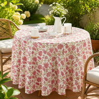 Nappe ronde en coton 100% à imprimé floral rose, couverture décorative pour table de salle à manger, jardin, patio et décoration de table à domicile