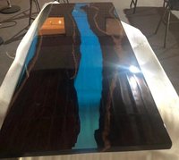 Table de salle à manger en résine époxy en bois d'ébène moderne à prix d'usine Table en bois massif d'ébène de qualité supérieure et dalle en résine époxy bleue