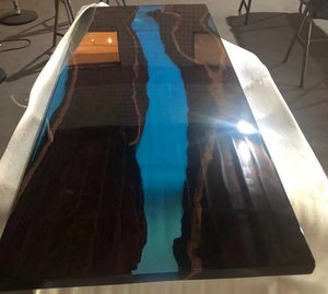 Nhà Máy Giá Hiện Đại Mun Gỗ Epoxy Nhựa Bàn Ăn Cao Cấp Mun Rắn Gỗ Và Màu Xanh Epoxy Nhựa Tấm Bảng - Product Image 3