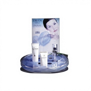 Expositor vertical independiente de acrílico para cosméticos con soporte para tarjetas - Product Image 1