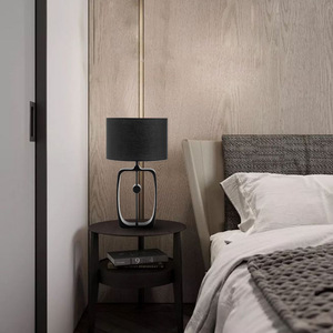 Lampada da Tavolo Moderna Minimalista Creativa in Metallo LED Dimmerabile per Soggiorno <span class=keywords><strong>Paralume</strong></span> in Tessuto Nero E27 - Product Image 2