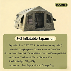 Grande tente de camping gonflable avec colonnes d'air, tente de glamping imperméable avec cheminée et ouverture pour climatiseur pour les familles en plein air - Product Image 3