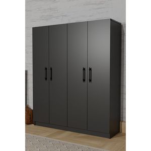 Armario Independiente AekaOnline <span class=keywords><strong>ARENA</strong></span> Gris Antracita de 4 Puertas, Armario de Madera para Dormitorio con 6 Estantes y <span class=keywords><strong>2</strong></span> Perchas, Hecho <span class=keywords><strong>en</strong></span> Turquía - Product Image 1
