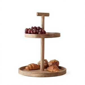 Support à gâteau rond en bois à 2 niveaux avec plateau, écologique, lavage à la main uniquement - Product Image 1