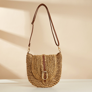 Bolso de Mensajero de Mujer al por Mayor, Hecho <span class=keywords><strong>a</strong></span> Mano, con Correa de Cuero Larga Intercambiable, Estilo Boho, de Paja, con Cinturón - Product Image 3