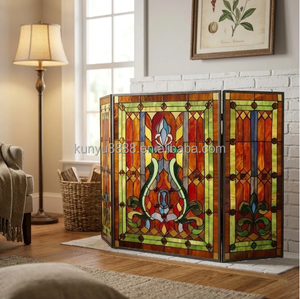 Paravent de cheminée victorien pliable en 3 parties, en verre teinté style cathédrale, sur mesure, fabriqué en Chine, taille 110*70CM - Product Image 5