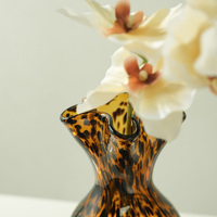 Vase à fleurs en verre Art Déco artisanal en écaille de tortue ambrée, écologique, moderne, pour la maison, le bureau, centre de table, décoration
