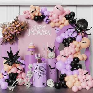 Pink Black Halloween <b>Balloon</b> Garland Arch Kit Happy Halloween Party Decorations with 3D Bat Stickers for Party Supplies - Product Image 1