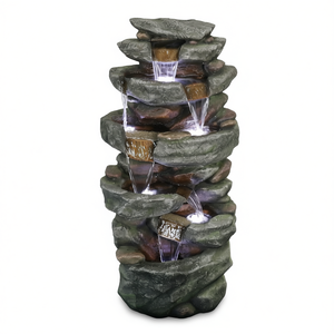 Fuente de agua para exteriores de 40,5 pulgadas de alto con luces LED Escultura de fuente interior/exterior estilo Rock - Product Image 1