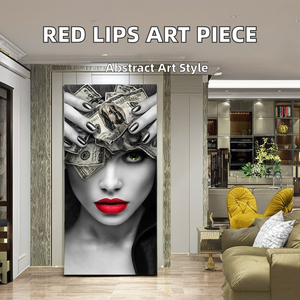 Moderne Abstrait Rouge Lèvres Femme avec Dollars Toile Peinture À L'huile Décor À La Maison Mur Art Affiche Imprimer pour Salon - Product Image 2