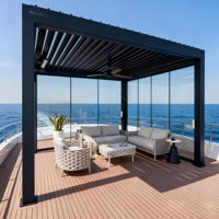 Pérgola Bioclimática Motorizada Inteligente de Aluminio con Techo de Lamas y Puertas de Vidrio sin Marco, Gazebo Eléctrico Impermeable para Jardín o Terraza