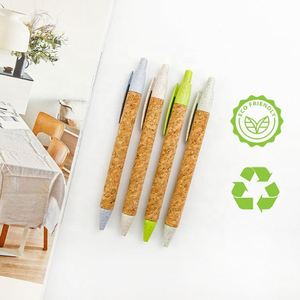 Bolígrafo Ecológico Biodegradable de Paja de Trigo, Tubo de Papel Granulado, Corcho, Tinta Negra/Azul de 1.0 mm, Impresión de Logotipo Publicitario - Product Image 1