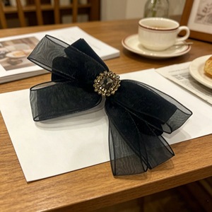 Luxury rhinestone <b>bow</b> hair <b>clip</b>, velvet French high-end bangs <b>clip</b>, textured organza Korean style - Product Image 2
