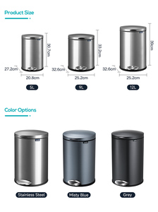 <strong>Black</strong> Bathroom <strong>Small</strong> Stainless Steel Foot Pedal Slow Close Rolling Cover Round Trash <strong>Bin</strong> with Lid - Product Image 4