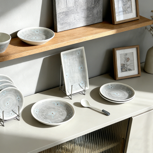 Service de table en céramique émaillée de qualité alimentaire, style japonais, peint à la main, motif fleurs de prunier gris, bols, assiettes et cuillères pour la maison - Product Image 3