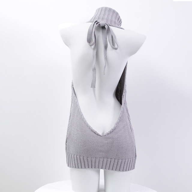 japanese backless sweater dress Tassel Sequin Halter Neck Backless Dress Wine – Saint Genies Wholesale main image 0