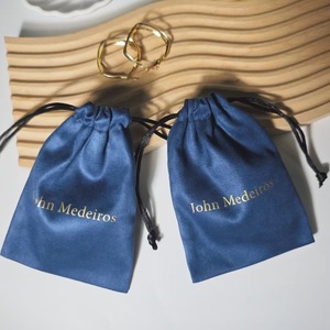 Luxury Blue Faux Suede Drawstring Gift Perfume Pouch Hot Stamping Logo Velvet Suede Dust Package Pouch Bag - Product Image 1