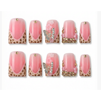 476-480 Faux ongles à presser faits main en forme de bec de canard, 10 pièces, réutilisables, en acrylique, pour enfants, motif carré artificiel