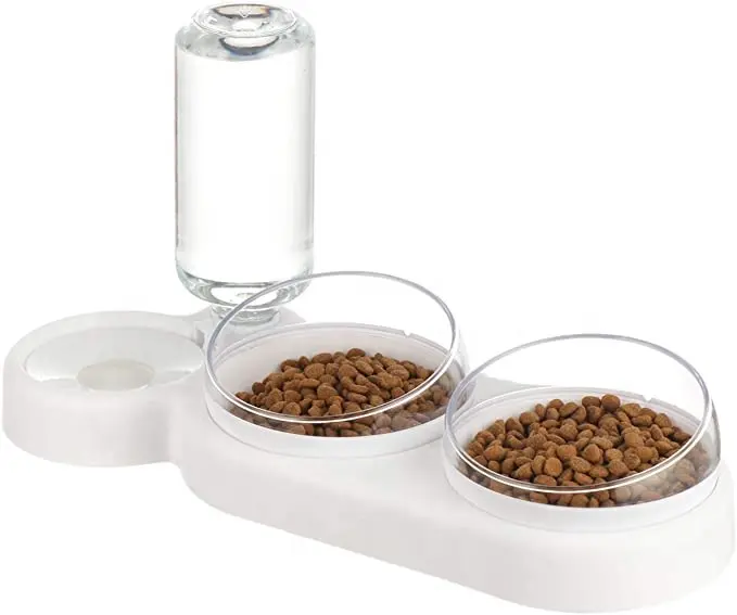 Двойная миска для домашних животных, питьевая чаша из нержавеющей стали с поднятой водой, с поворотом на 15 градусов, для кошек и собак