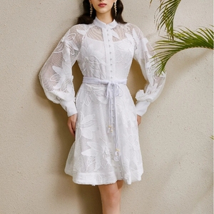 Abbigliamento di fabbrica all'ingrosso 2025 autunno nuovo vestito elegante manica a lanterna monopetto ricamato ampia gonna altalena - Product Image 5