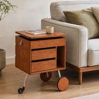 Table de chevet roulante moderne avec roulettes pivotantes, tiroirs et mécanisme de dessus coulissant, style Mid-Century, pour chambre et salon