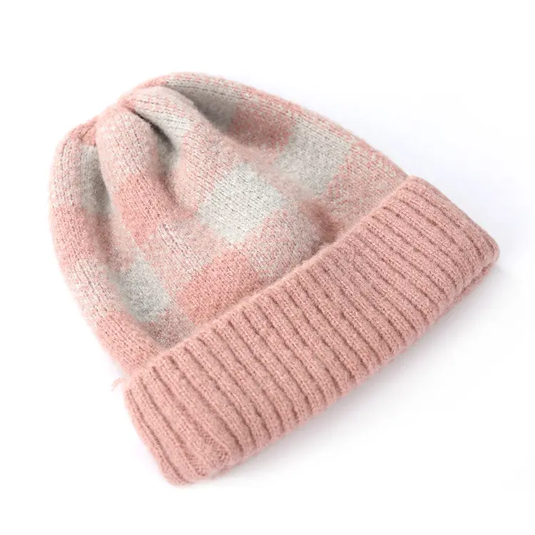 Yiwu manufacturer wholesale autumn and winter stripe plaid contrast color knit hat custom outdoor warm men and women's head hat